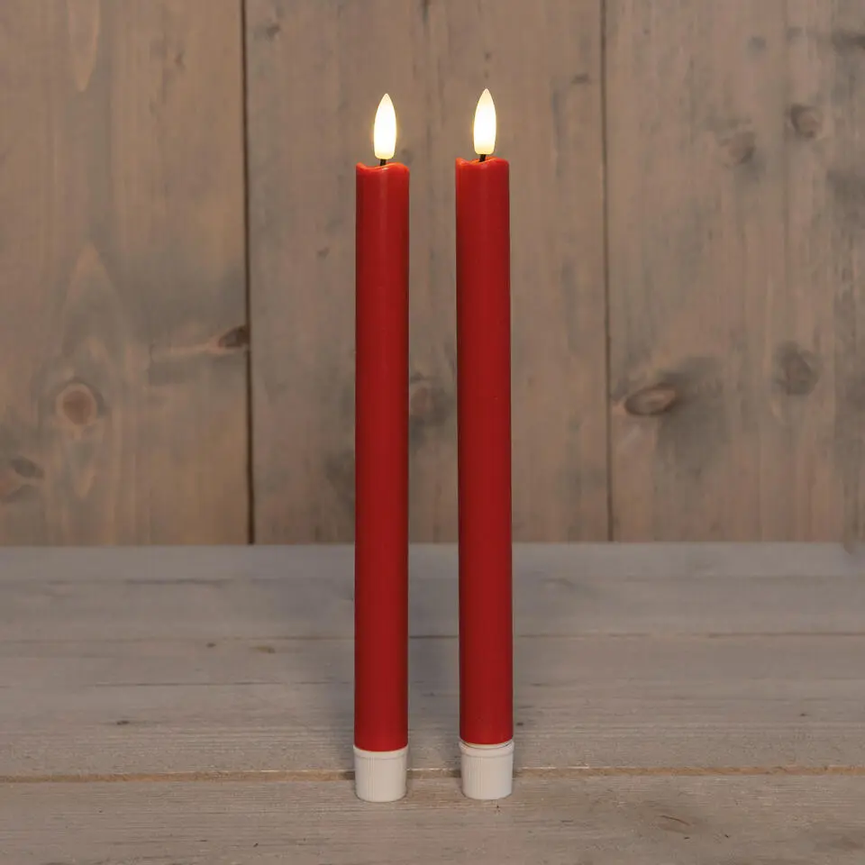 Anna Collection Led dinerkaarsen - 2x - rood - 25 cm - 3D vlam