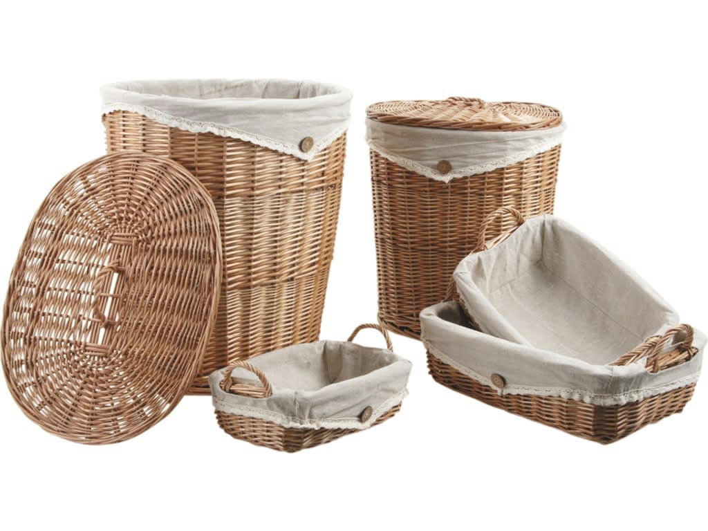 - Ensemble paniers à linge et corbeilles en osier (lot de 5)