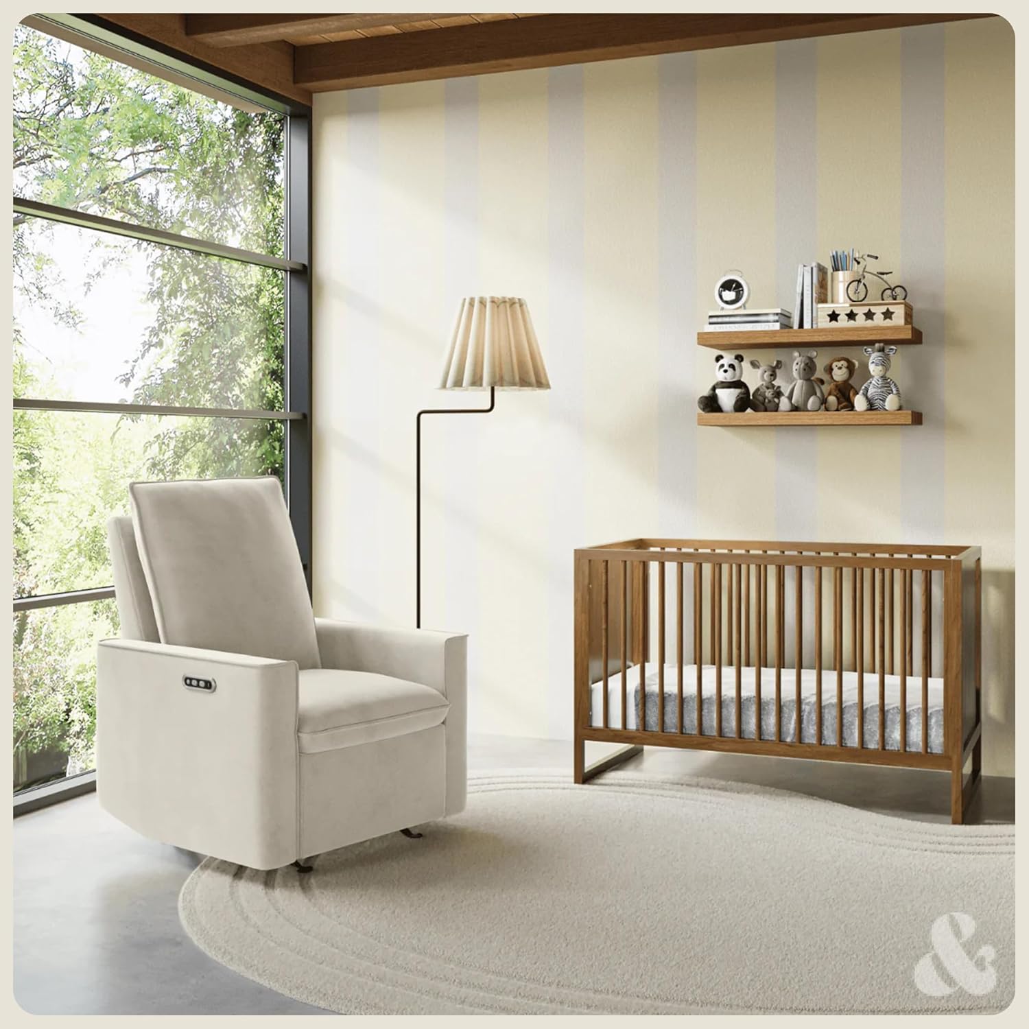 Nurture& Montauk Power Glider Recliner – Premium Nursery Recliner Chair with USB‑A/C, Adjustable Headrest & Gentle Glide, Stain‑Resistant Upholstery, Comfortable & Space‑Smart, Ivory