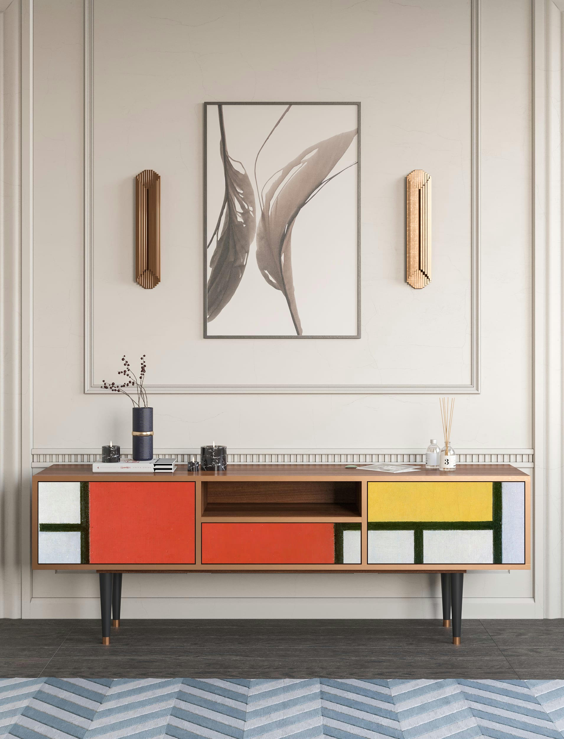 - Meuble TV  multicolore 1 tiroir et 2 portes L 170 cm