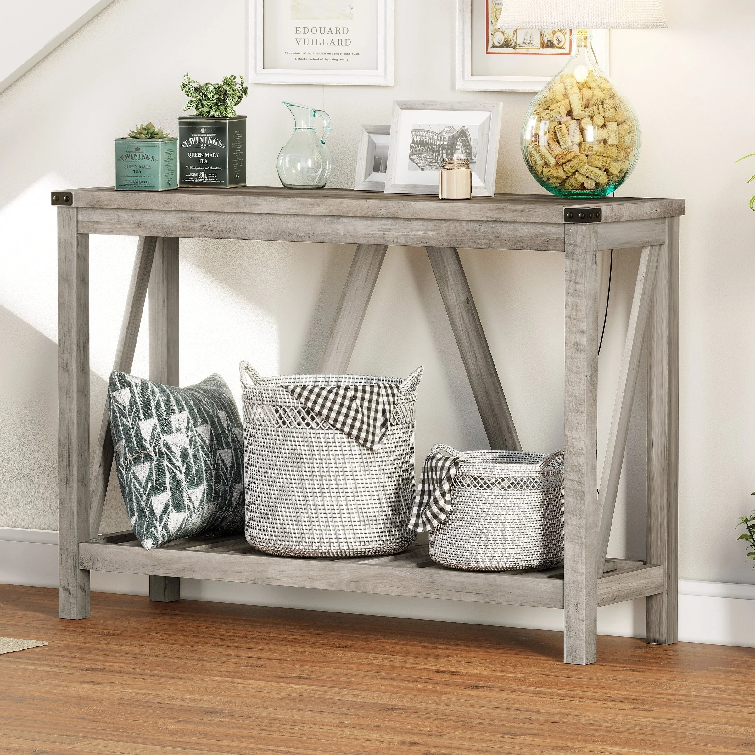 Pellebant A-frame Entry Console Table Long Sofa Table with Shelf - 45.27 in L x 13.98 in W x 31.88 in H