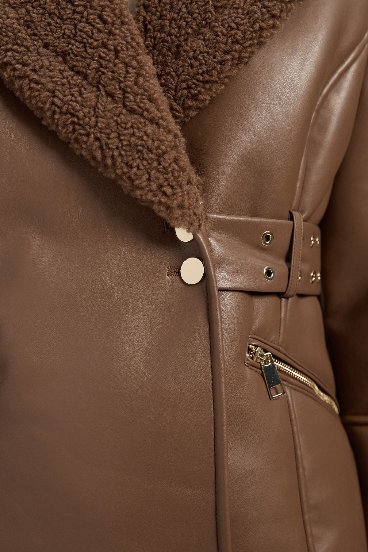KarenMillen Faux Leather Bonded Waisted Peplum Coat