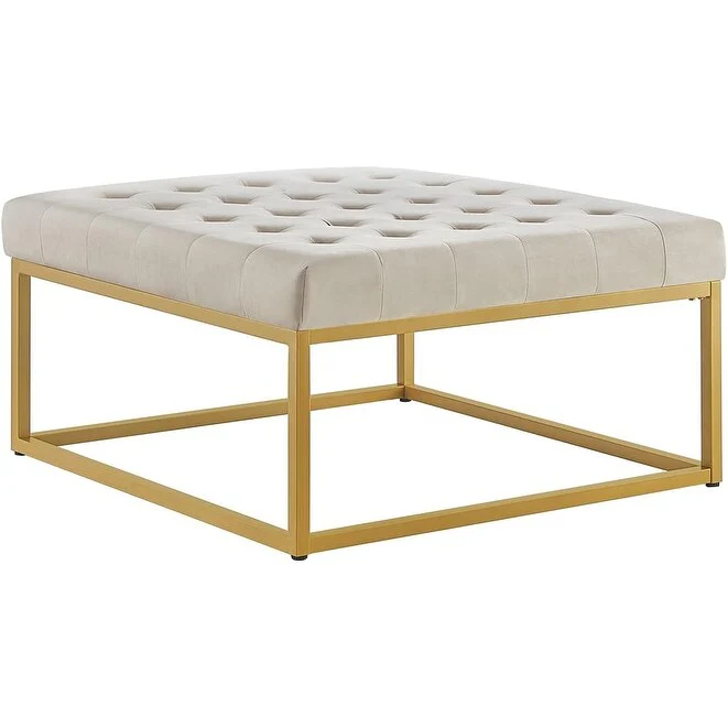 Century Tufted CoffeeTable with Velvet Padded Seat, Large Square