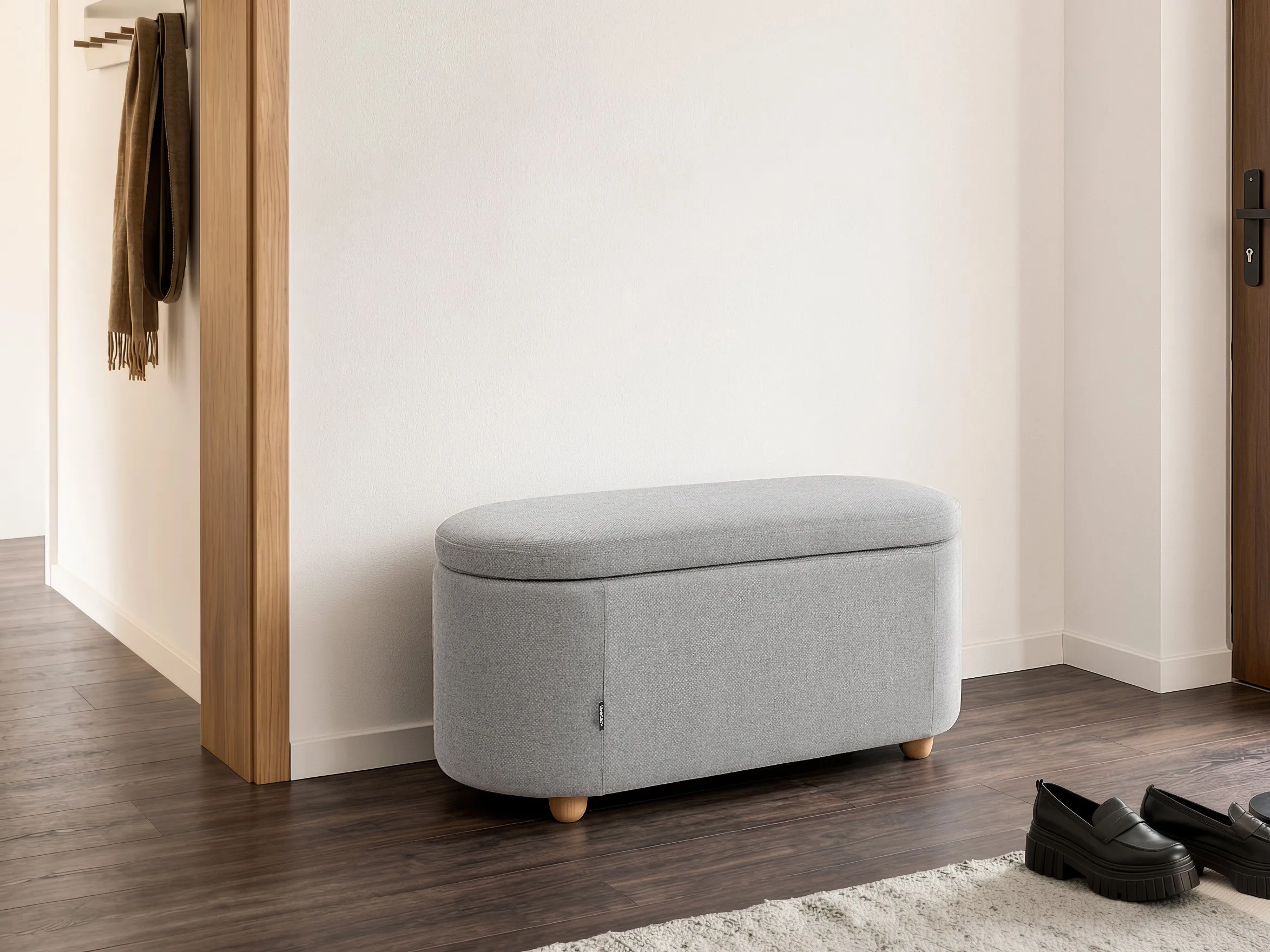 Upholstered Storage Bench HAYWARD Fabric Light Grey