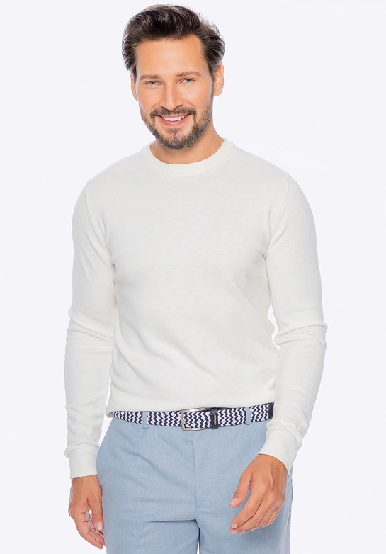 Sweter męski z bawełny z domieszką kaszmiru kremowy