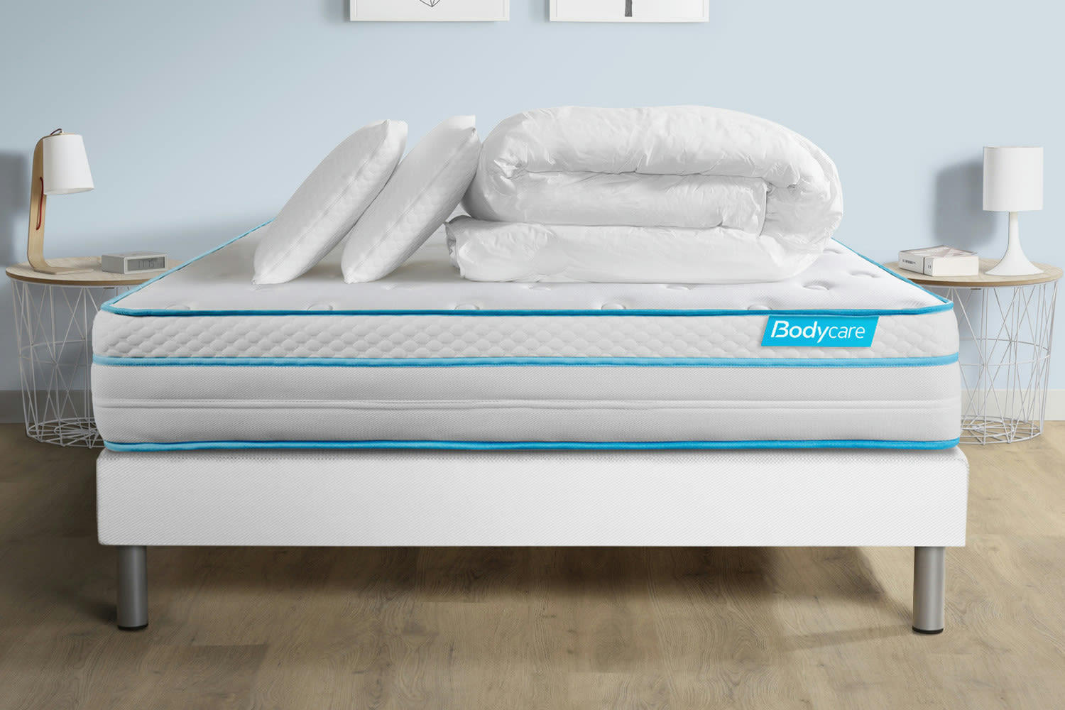 BODYMAX - Pack matelas sommier kit 160x200 oreiller couette