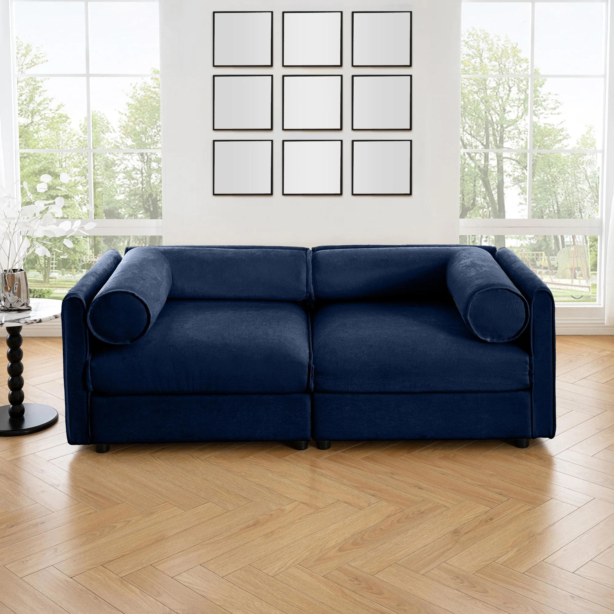 75.5 Chenille Modular Sofa with Cylindrical Support & Storage
