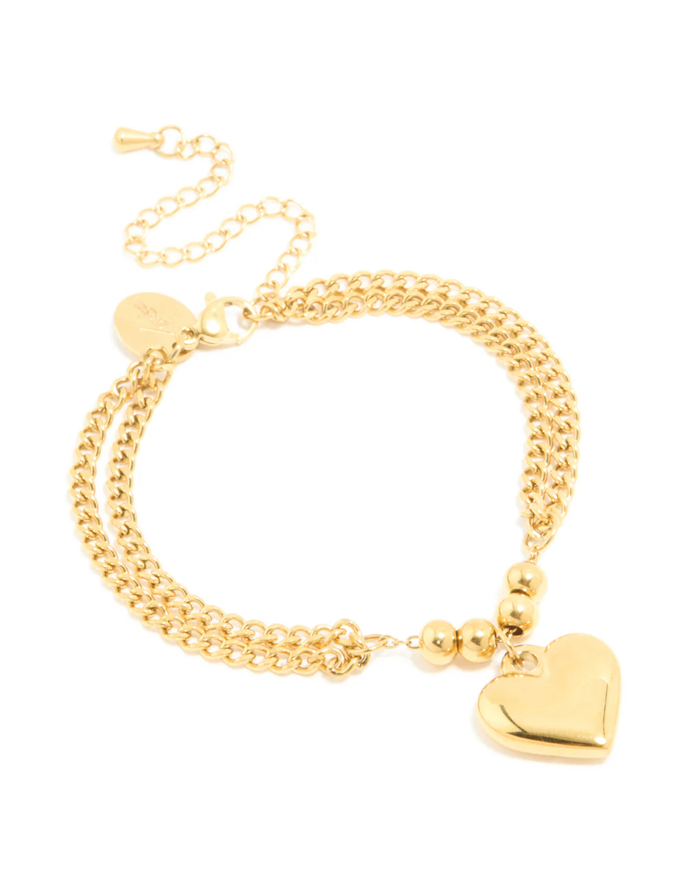Waterproof Gold Plated Stainless Steel Heart Charm Double Row Bracelet