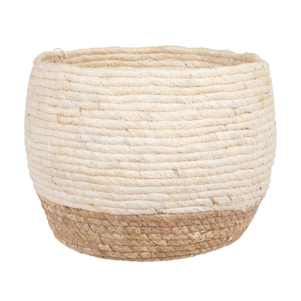- Cache-pot en fibre végétale beige et camel H23