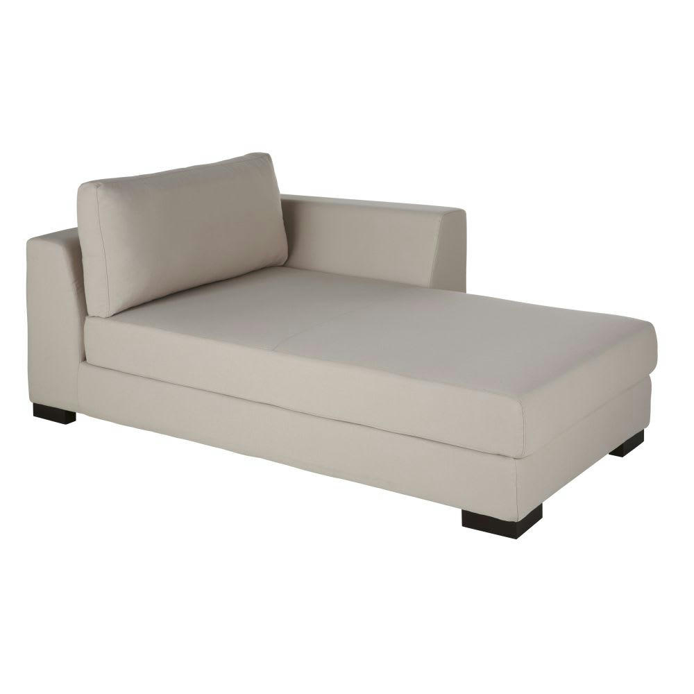 Terence - Méridienne-coffre droite pour canapé modulable en toile mastic