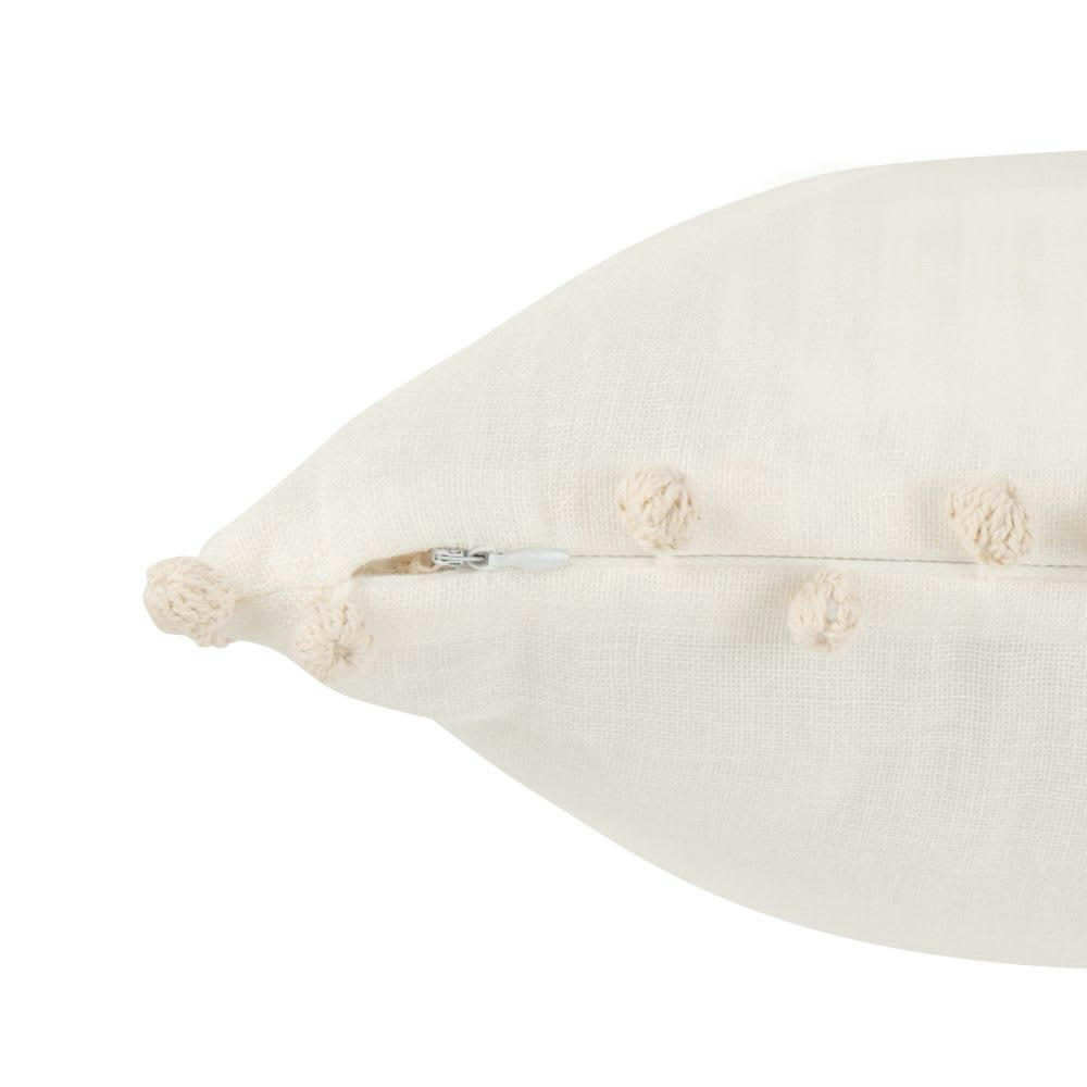 KASSITA - Housse de coussin en lin blanc à pompons 40x40