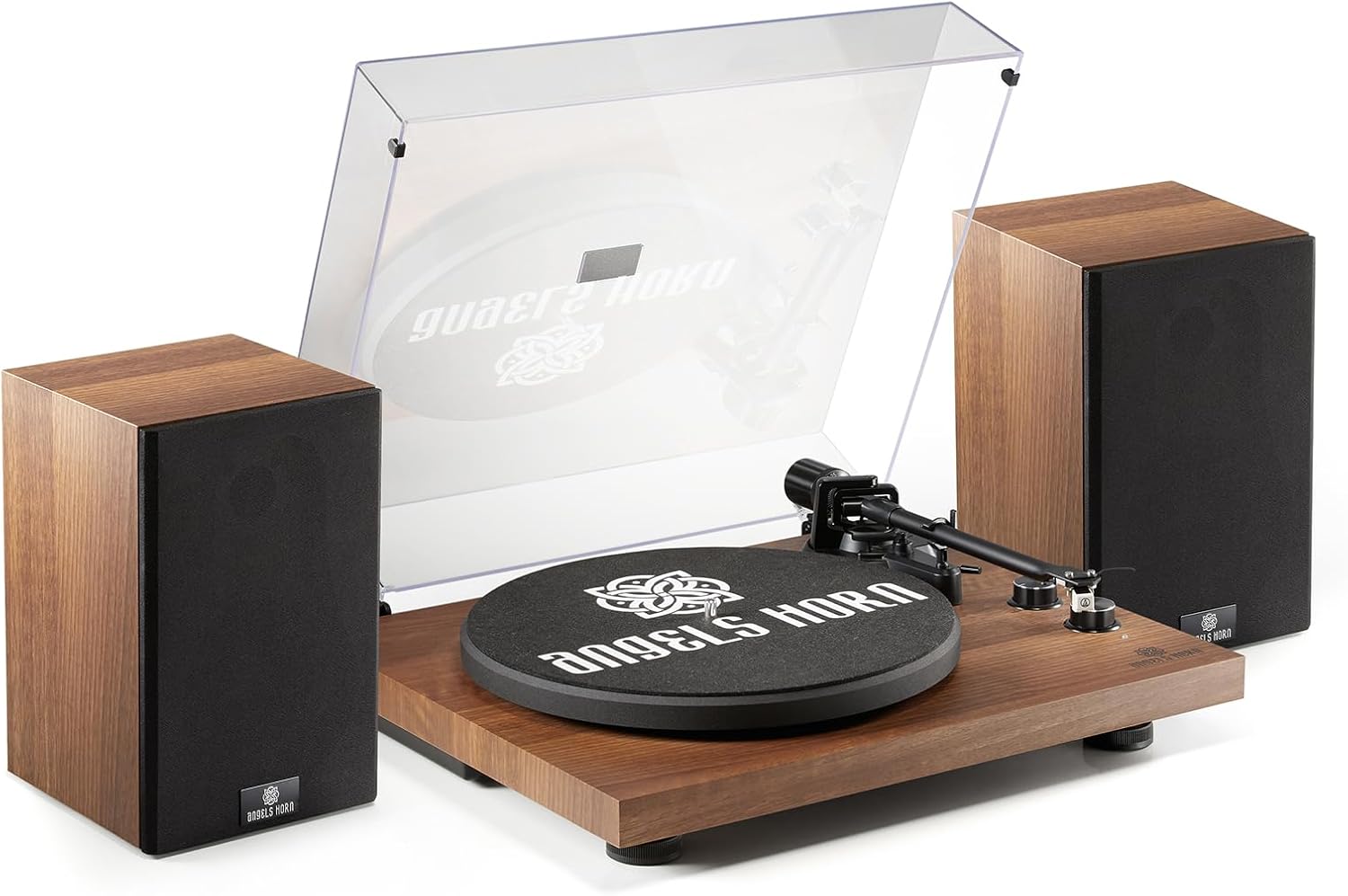 ANGELS HORN Vinyl Record Player  Hi-Fi System Bluetooth Turntable Players with Stereo Bookshelf Speakers  Built-in Phono Preamp  Belt Drive 2-Speed  Adjustable Counterweight  AT-3600L