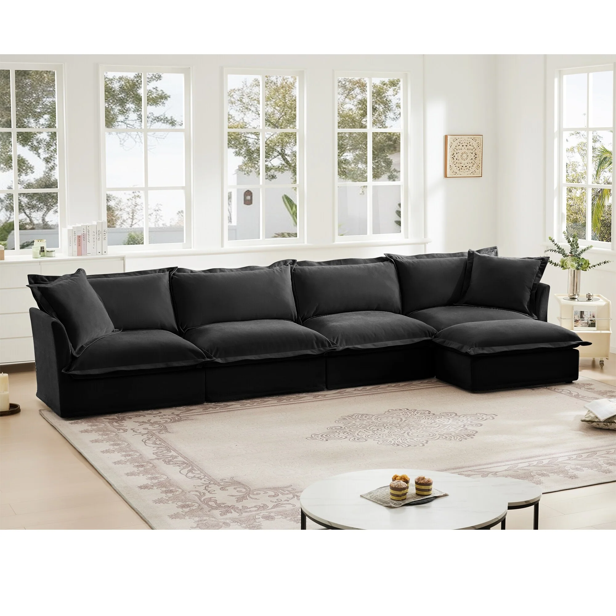 Slipcovered L Shape Sectional Long Sofa Couch, 4 Seater Sofa with Suppleness Armrests