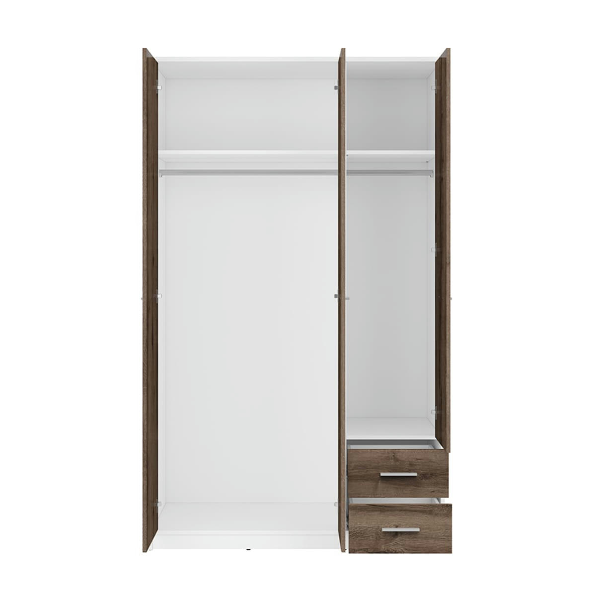 - Armoire 3 portes 2 tiroirs stratifiés naturel foncé et blanc