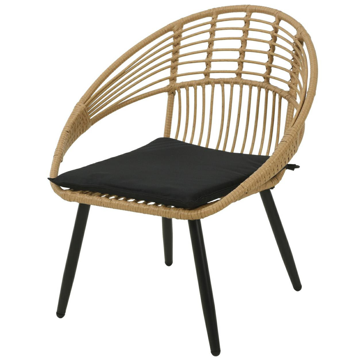 Fotel Rattanowy z Poduszką brązowo-czarny 71x65x80 cm Krzesło Ogrodowe