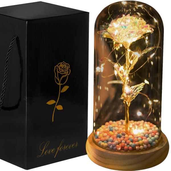 Wieczna róża w szkle 22 cm świecąca ozdoba LED prezent kryształowa