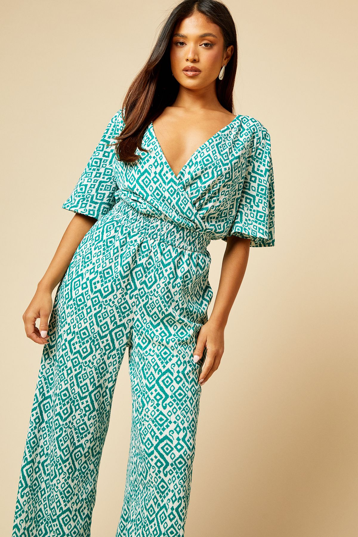Dorothy Perkins Petite Wrap Front Angel Sleeve Jersey Jumpsuit