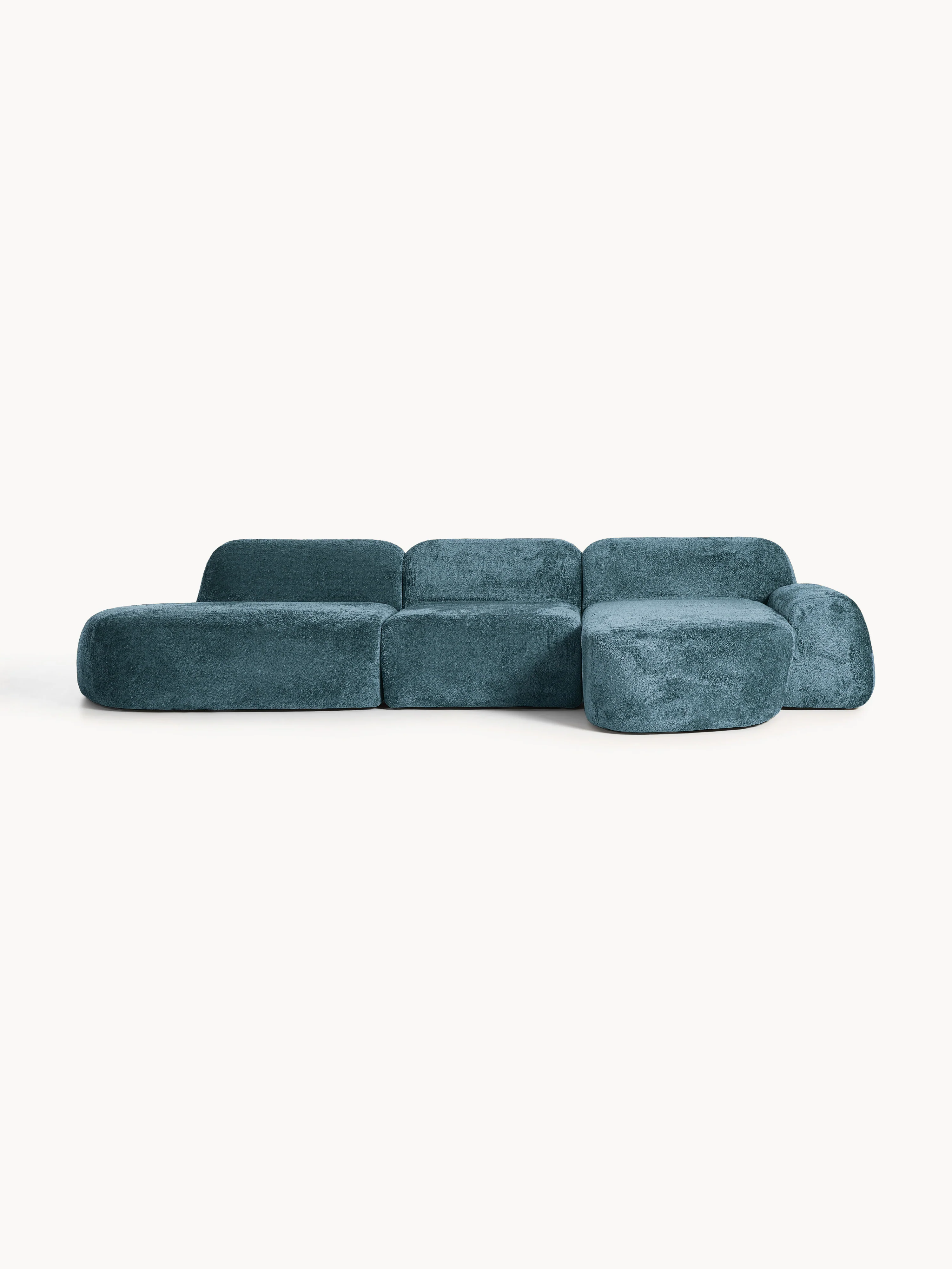 Modulares Ecksofa Wolke (4-Sitzer) aus Teddy-Bouclé mit Chaiselongue