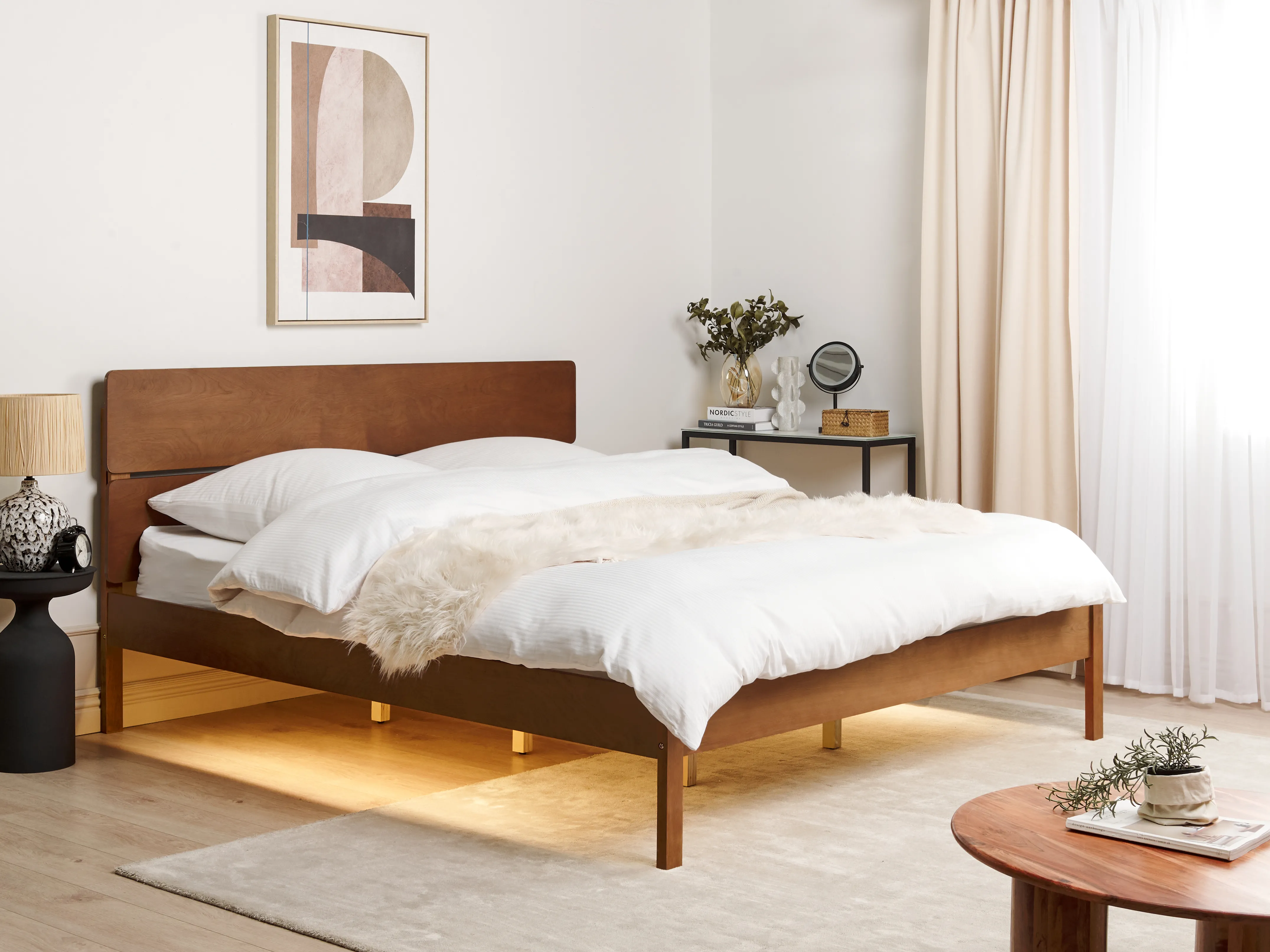 Bed with LED Wood BOISSET 180 x 200 cm (EU Super King) Dark Brown
