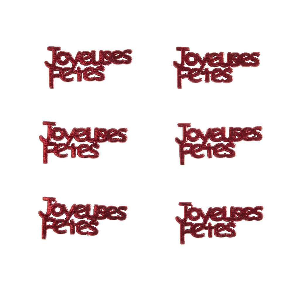 Décoration de table "Joyeuses Fêtes" en bois rouge 6 pièces
