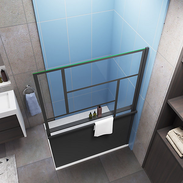 Paroi de douche 120x200cm style industriel   étagère de Douche 120cm en alu noir   8mm verre anticalcaire