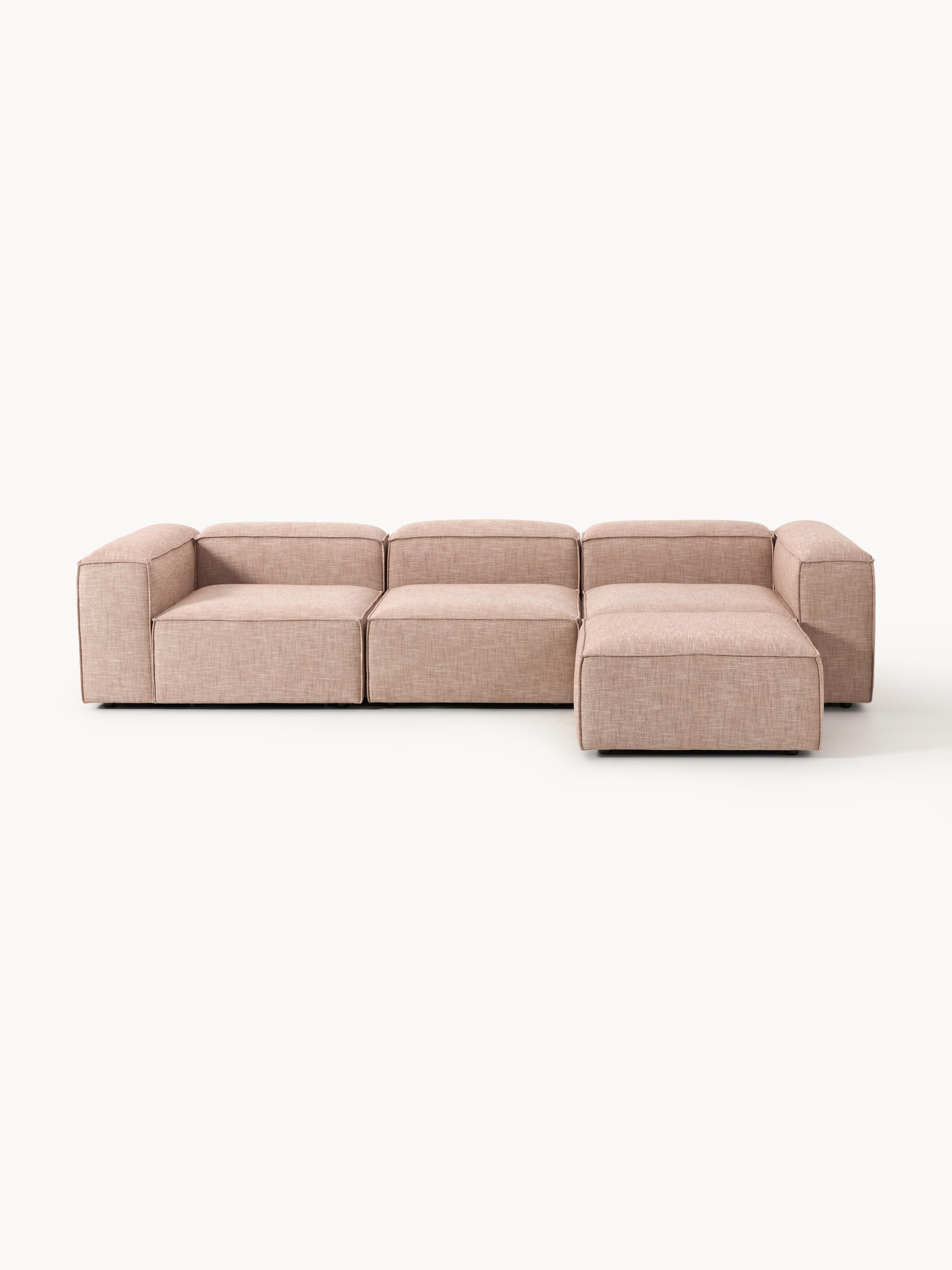 Modulares Sofa Lennon (4-Sitzer) aus Leinen-Mix mit Hocker (links/rechts)