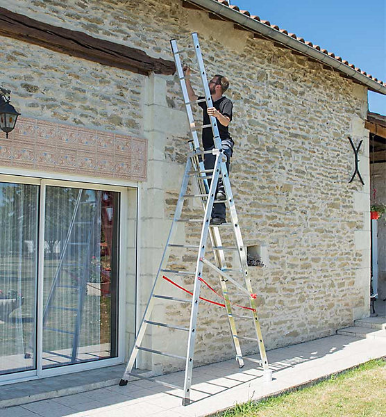 Echelle transformable pro 3 plans 3x10 échelons 6m/6,8m en aluminium Hailo Pro