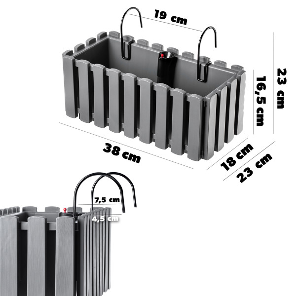 Kadax Skrzynka Balkonowa 38cm   2 Uchwyty Szara