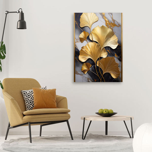 Feeby Obraz na płótnie, Ginko Kwiaty Złoty Marmur Glamour 40x60