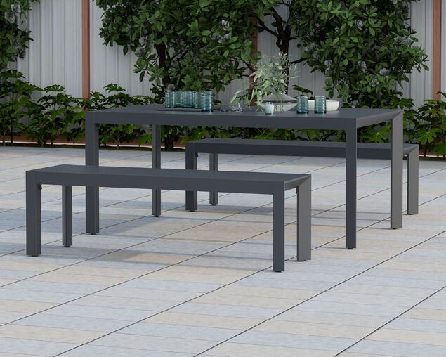 Jette 6 Seater Dining Bench Setting Bundle - Gunmetal Grey