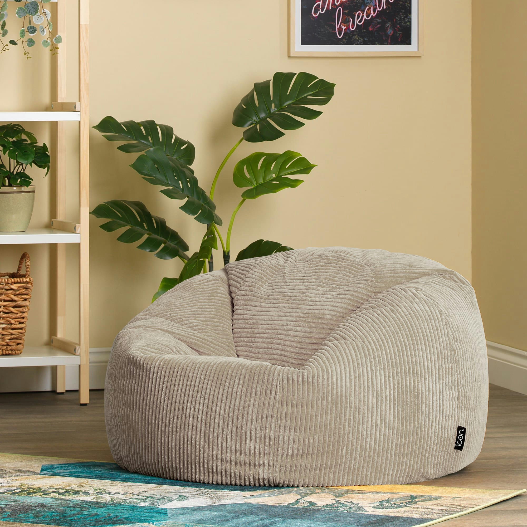 KINGSTON - Pouf velours côtelé beige galet