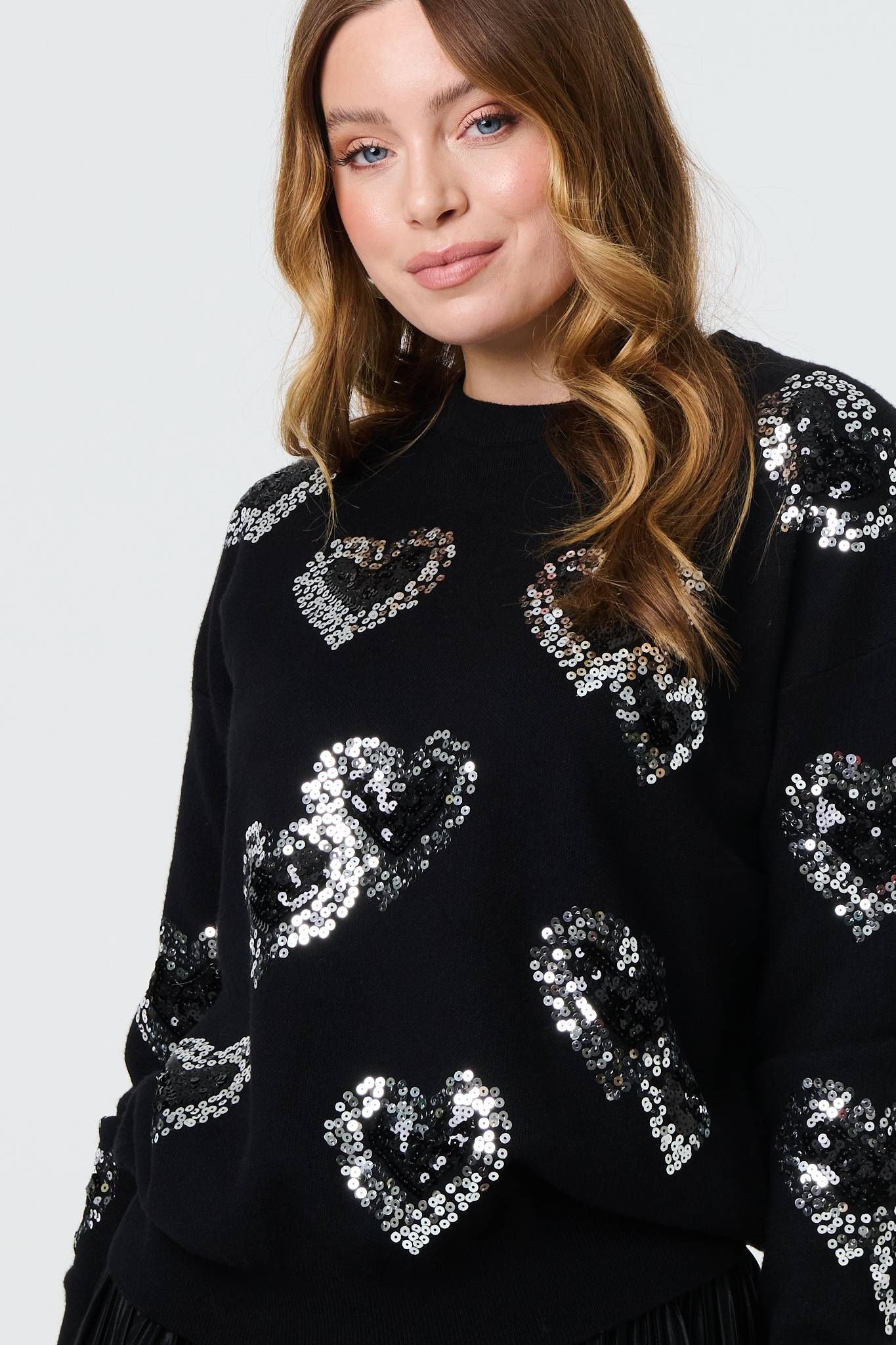 Izabel London Heart Sequin Embellished Knitted Jumper
