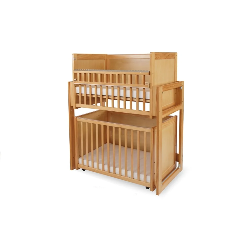 Modular Dual Level Slatted Crib with Caster Support, Brown and Clear