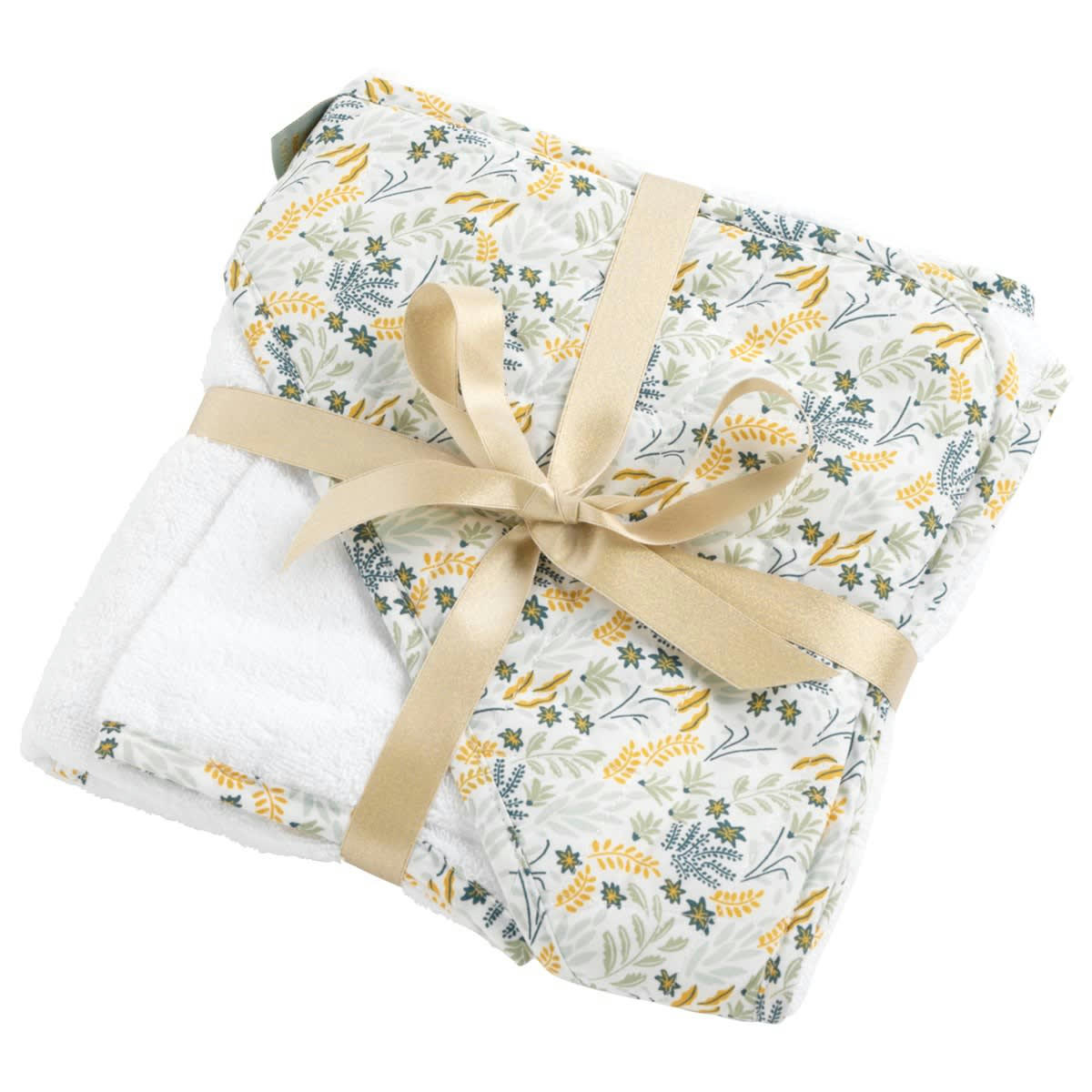 PROMENONS NOUS - Cape de bain et gant en coton blanc