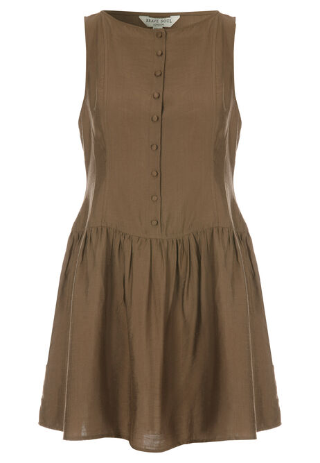 Womens Brown Button Through Mini Dress