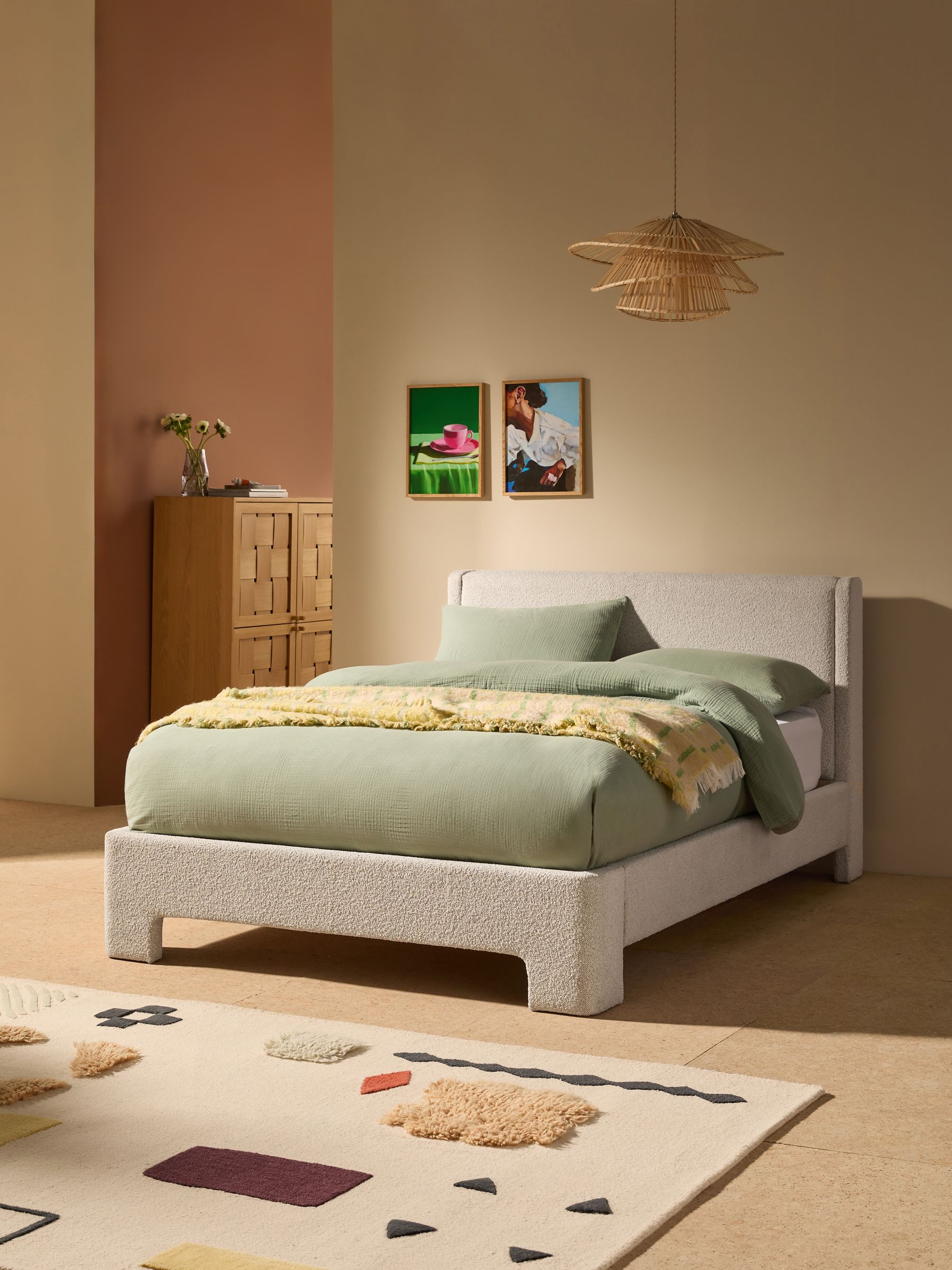 Leonora Ottoman Storage Bed in Pax Boucle Off White