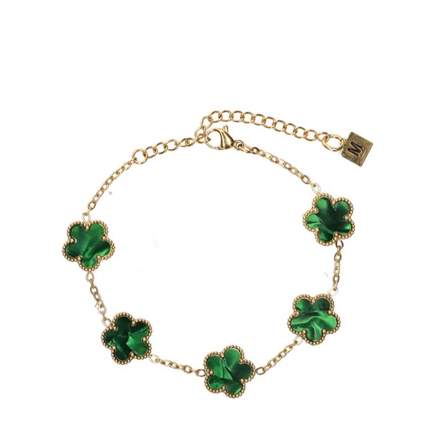 Manfield Goudkleurige armband met groene bloemetjes