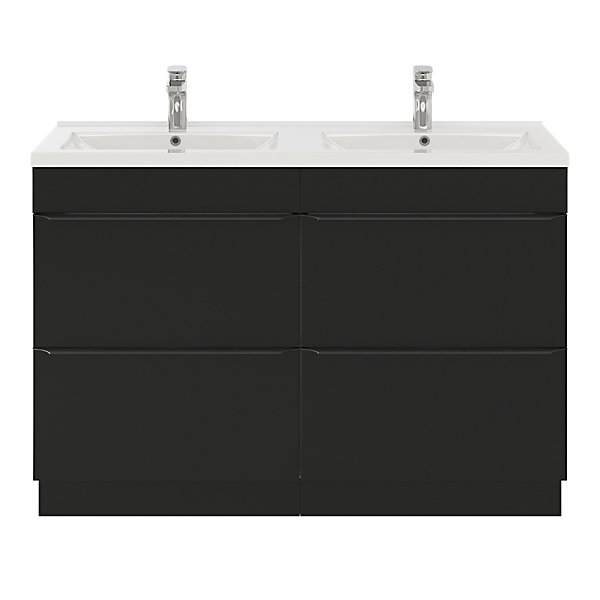 Meuble vasque à poser noir mat l.120 cm Imandra   plan double double vasque blanc céramique Nira, GoodHome