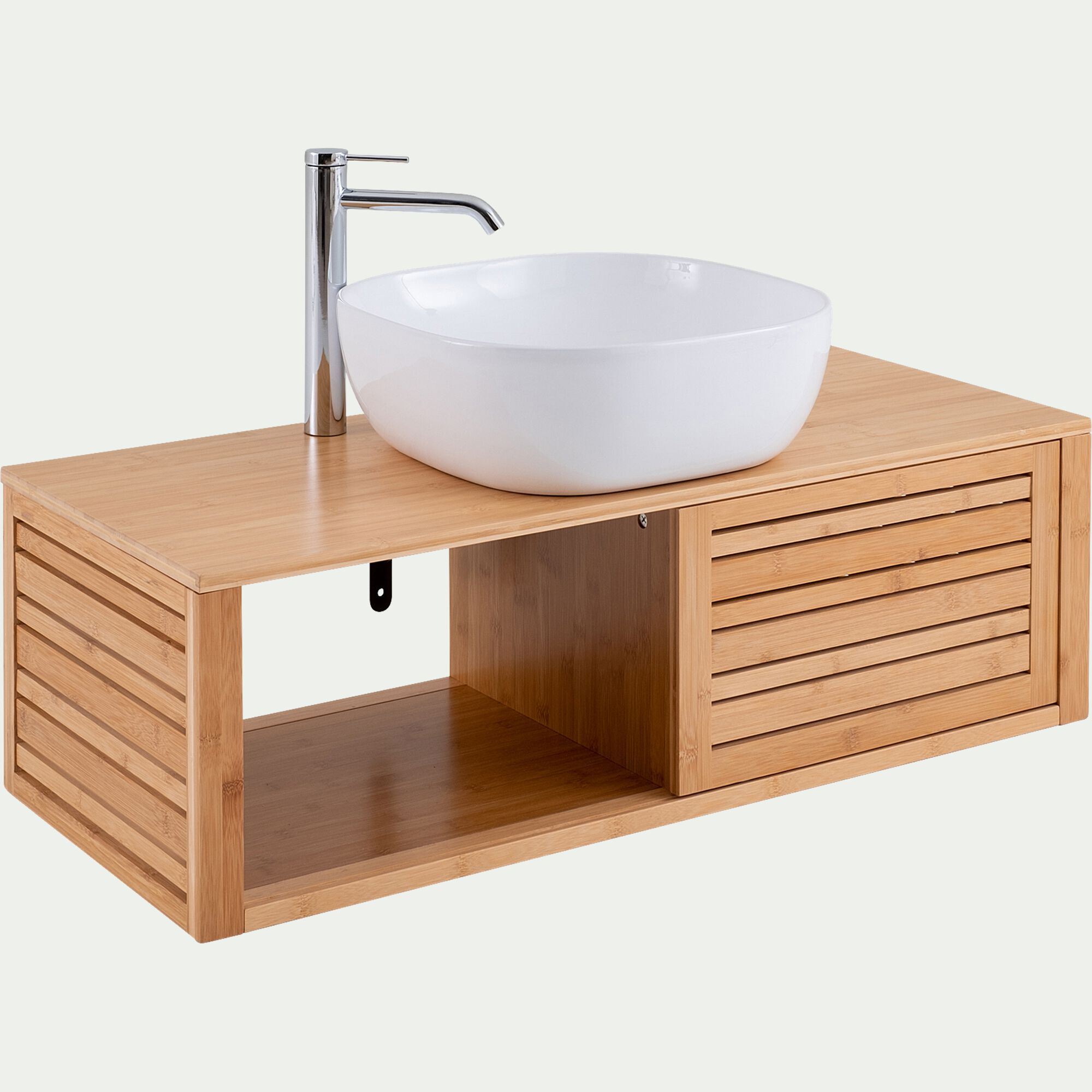 DANONG - Meuble sous vasque murale en bambou L95xl40xH30cm - bois clair