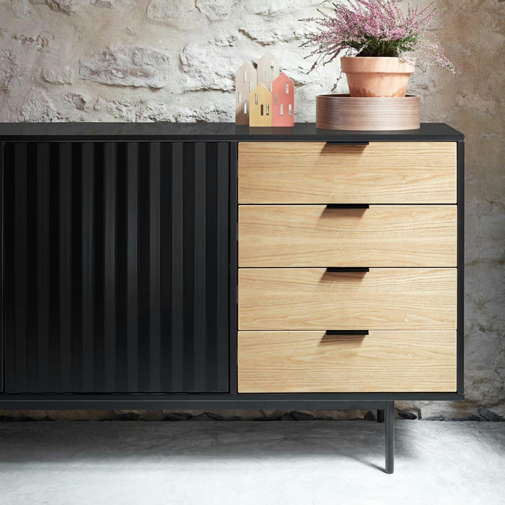 SIERRA - Buffet en bois 2 portes 4 tiroirs L159,2cm noir