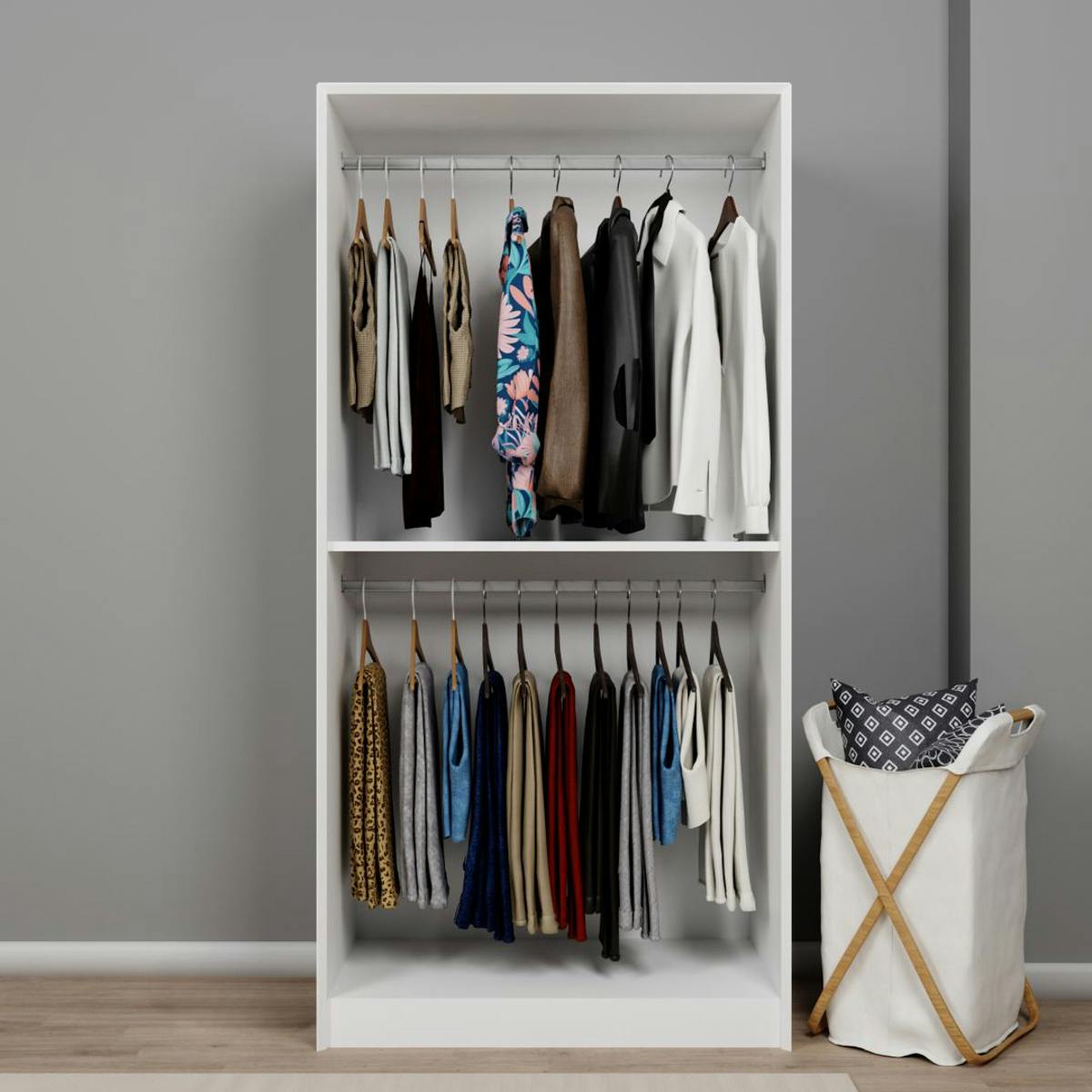 Armoire penderie 2 portes blanche, détail encadrement BYRON
