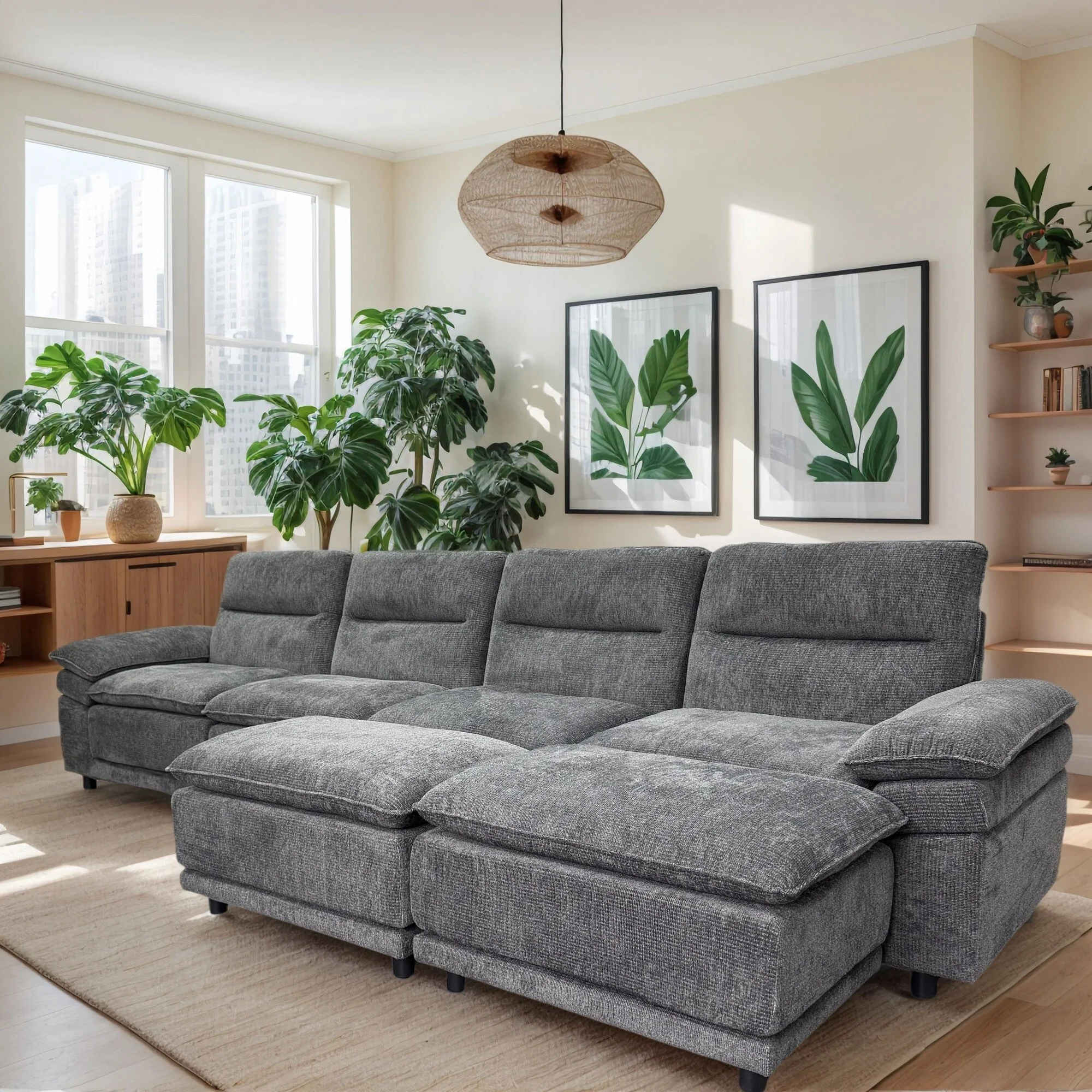 Wide Modern U-shaped Sectional Sofa with high back cushion,6-seat Upholstered Soft Sofa,Sleeper Sofa Couch with Chaise Lounge