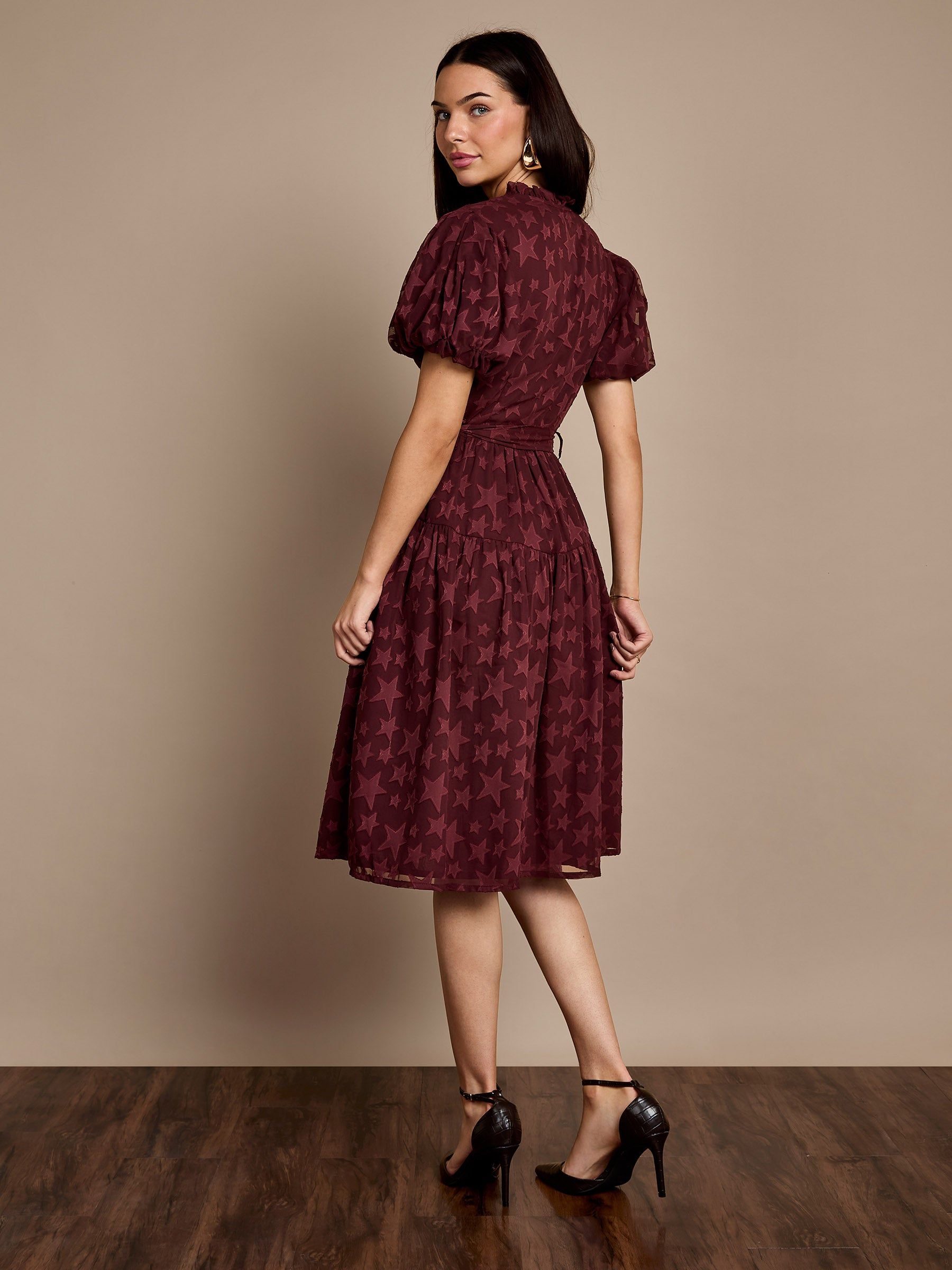 GWD by GEORGE W. DAVIES GWD Gerri Jacquard Burgundy Midi Dress