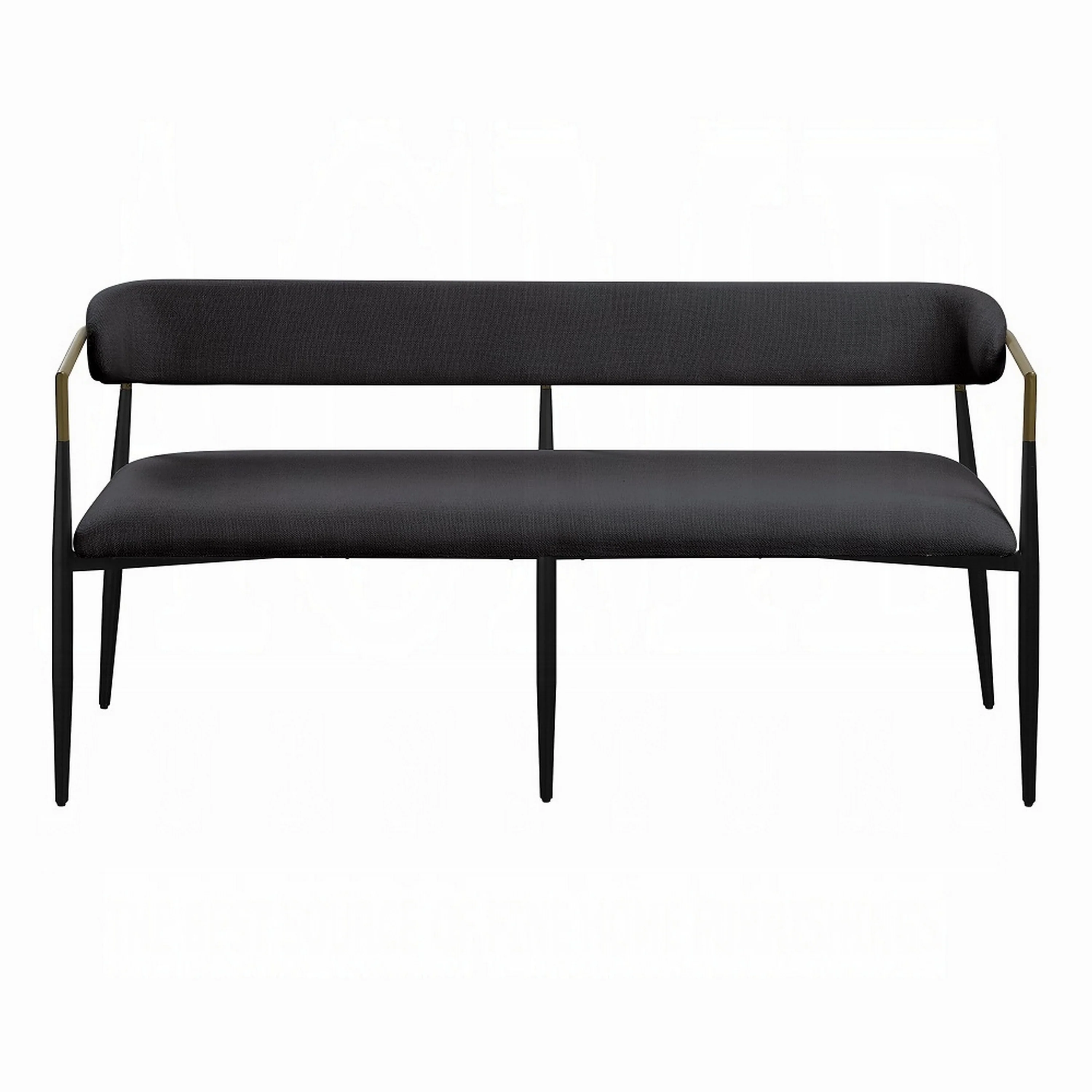 Vonn Bench, Open Padded Back and Black Upholstery, Wood Metal Frame