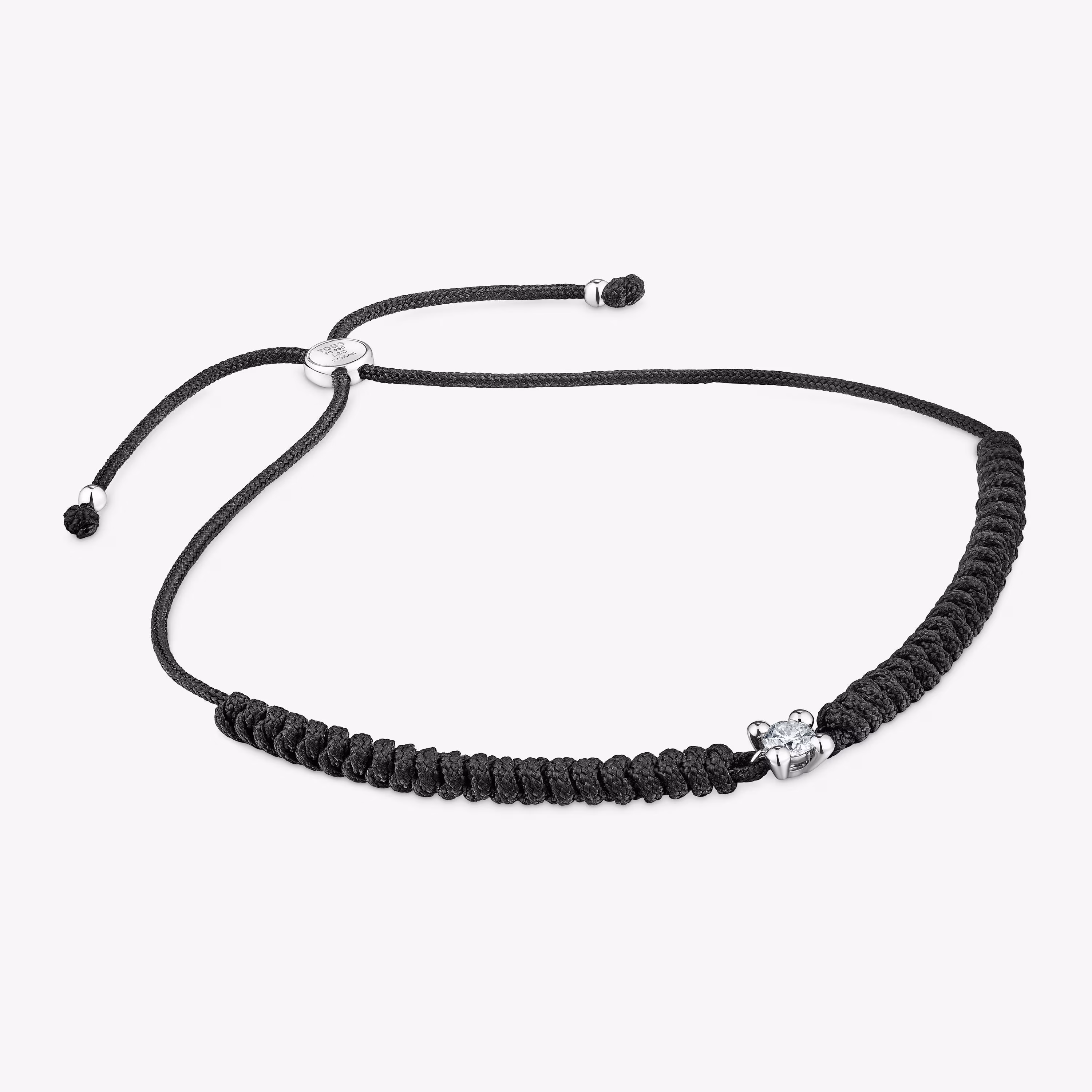 Pulsera de platino con diamante creado en laboratorio y nylon negro Shine LGD