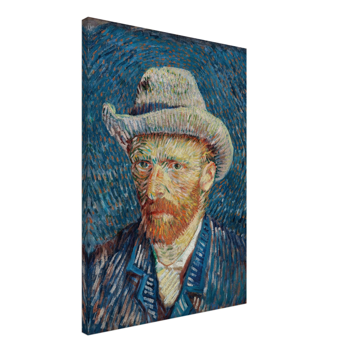 Artfulprints Canvas Vincent van Gogh – Zelfportret met grijze vilthoed canvas - 50x70 cm - Blauw