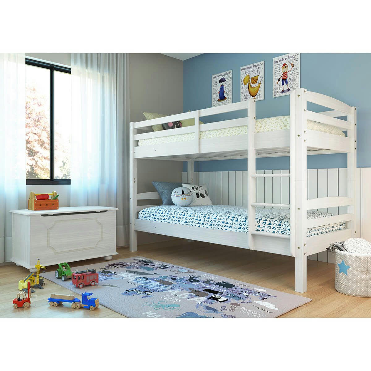 ALASKA - Lits  superposés 90x190cm + sommiers bois massif vernis blanc