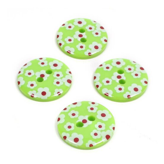 Hemline Green Novelty Patterned Button 4 Pack