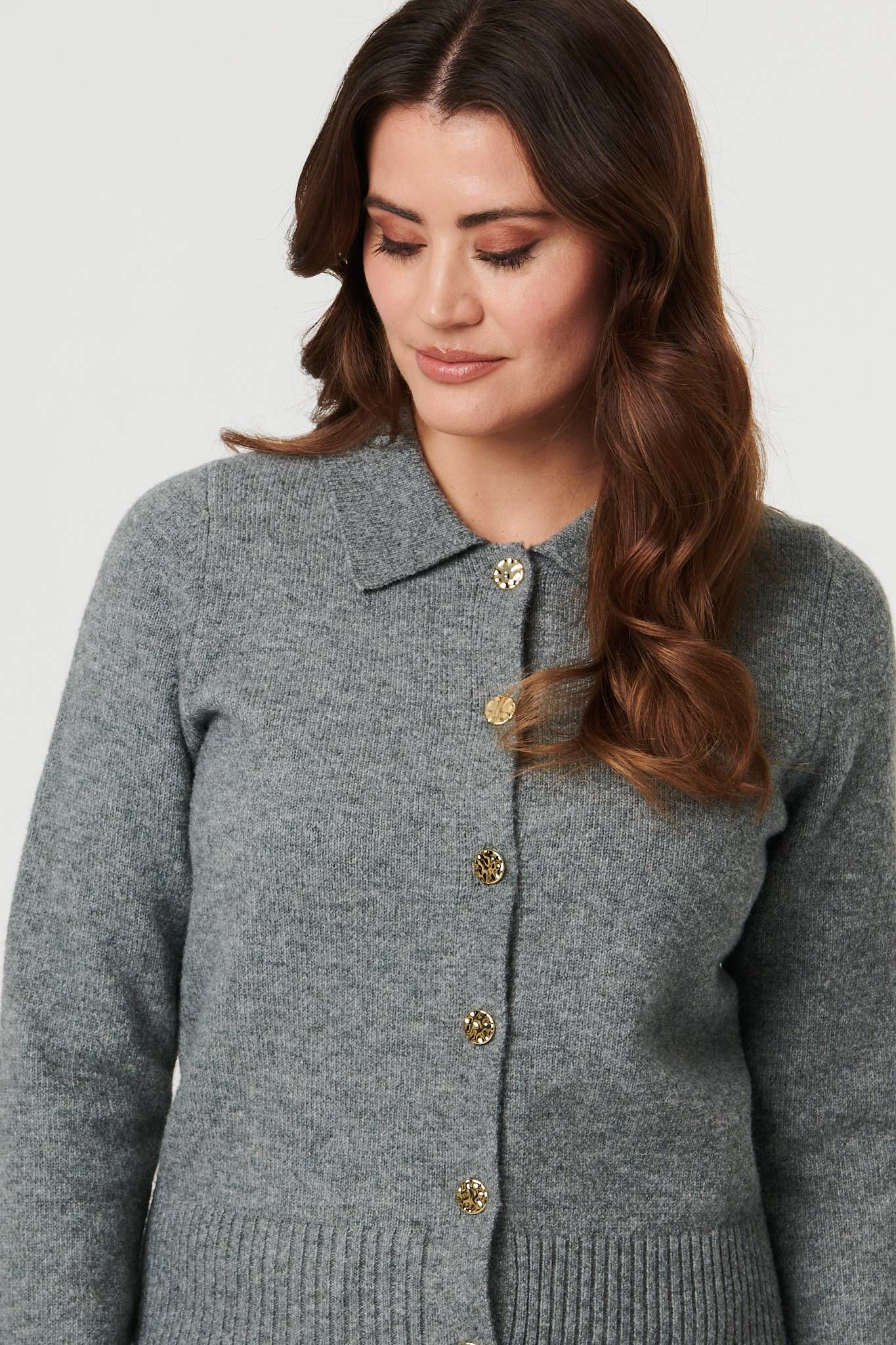 Izabel London Textured Button Front Collared Cardigan
