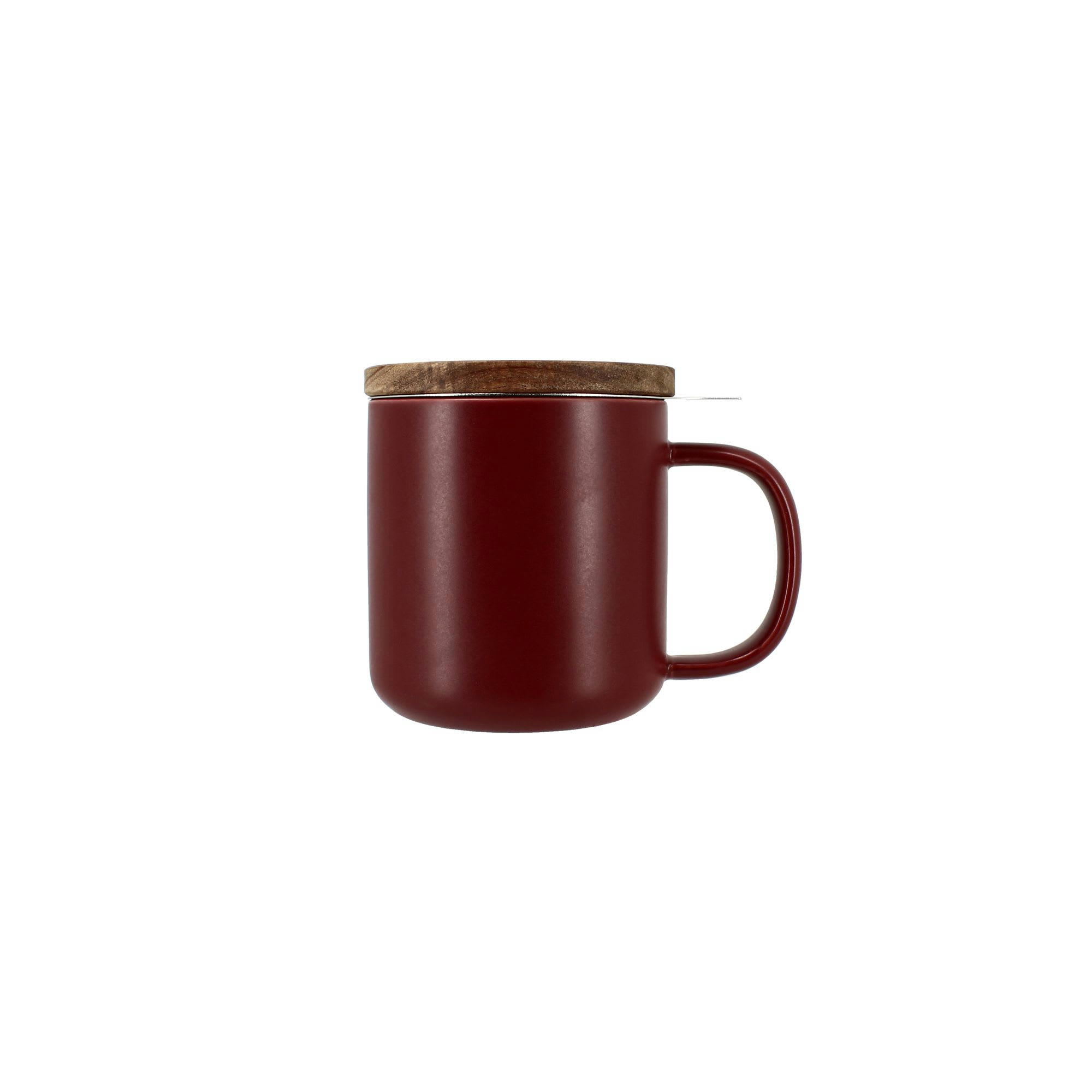 JULIET - Tisanière en grès bordeaux avec couvercle en bois d'acacia 300ml